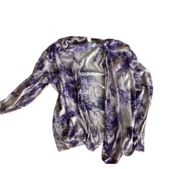 Chicos purple cream print size one long sleeve open front sweater - Picture 11 of 14